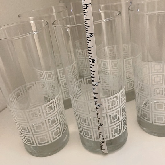 MCM glass tumblers with white geometric design, set of 6. Excellent condition! - Picture 6 of 6